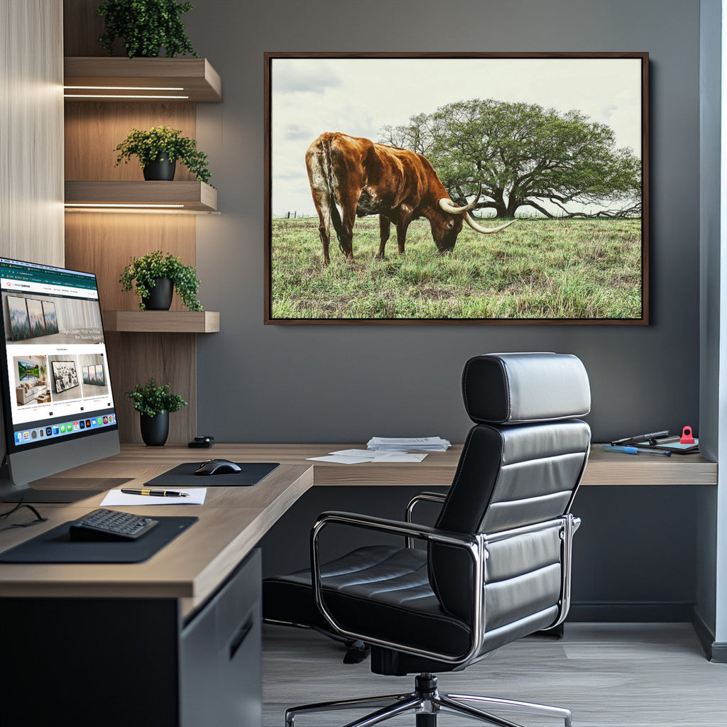 Texas Longhorn Wall Art Canvas Print, Rustic Western Ranch