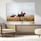 Western Cowboys Wall Art Canvas Print, Framed Horseback Riders on a Rustic Prairie