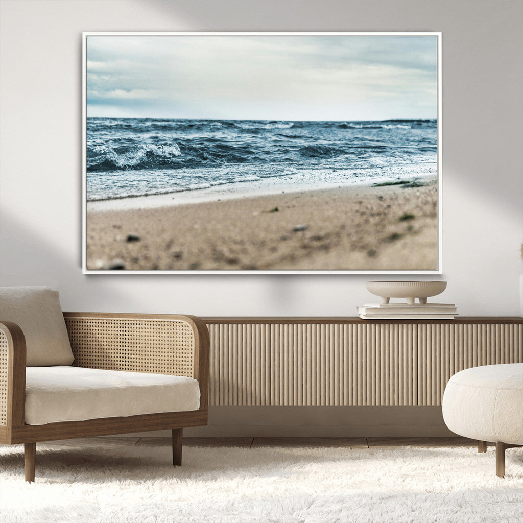 Ocean Wall Art Canvas Print, Framed Moody Seascape with Waves and Horizon