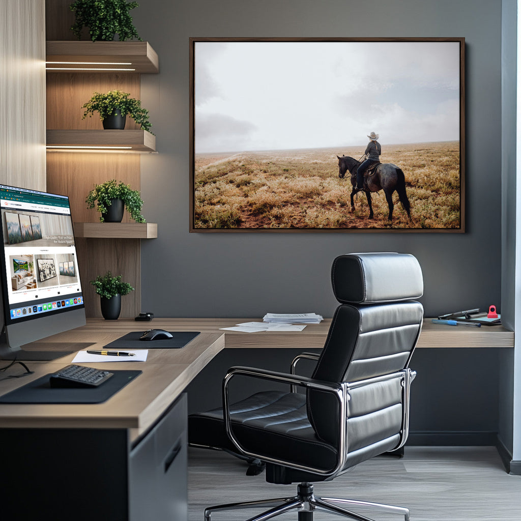Cowboy Wall Art Canvas Print, Framed Western Rustic Ranch Scene