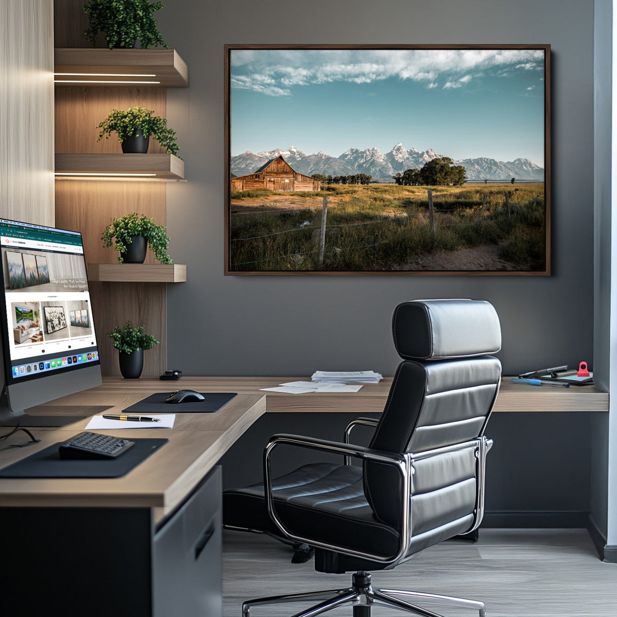 Rustic Farmhouse Wall Art Canvas Print, Teton Range Mormon Row Barn