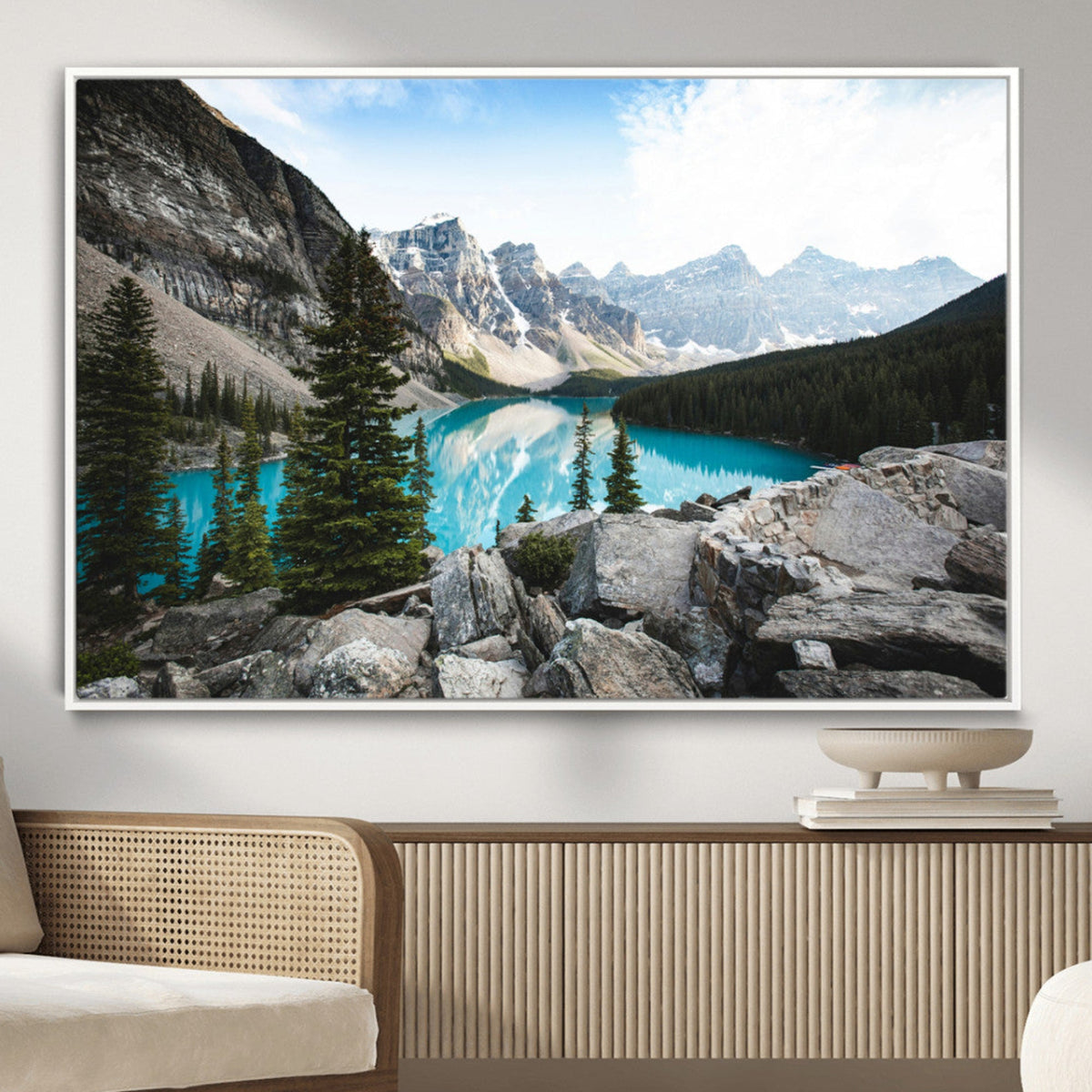 Canadian Rockies Wall Art Canvas Print, Framed Mountain Landscape with Turquoise Water