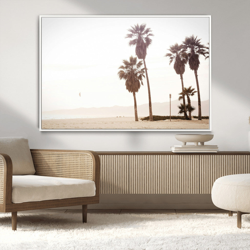 Coastal Light Wall Art Canvas Print, Framed Relaxing Shoreline Art, Minimalist Ocean Tropical Decor