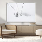 Ski Lift Wall Art Canvas Print, Framed Snowy Landscape Art, Alpine Adventure Nordic Minimalist Decor