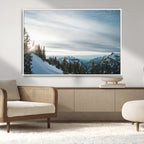Snowy Mountains Wall Art Canvas Print, Framed Alpine Landscape Frosty Peaks Artwork