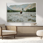 Wild Bison Wall Art Canvas Print, Majestic Mountain Pines and Misty Wilderness