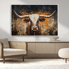 Abstract Longhorn Bull Wall Art Canvas Print, Vintage Western Texas Steer Artwork