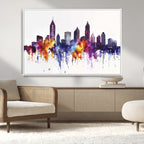 Atlanta Skyline Wall Art Canvas Print, Framed Colorful Watercolor Cityscape