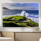 Ocean Waves Crashing Wall Art Canvas Print, Dramatic Rocky Coastline Near a Golf Course