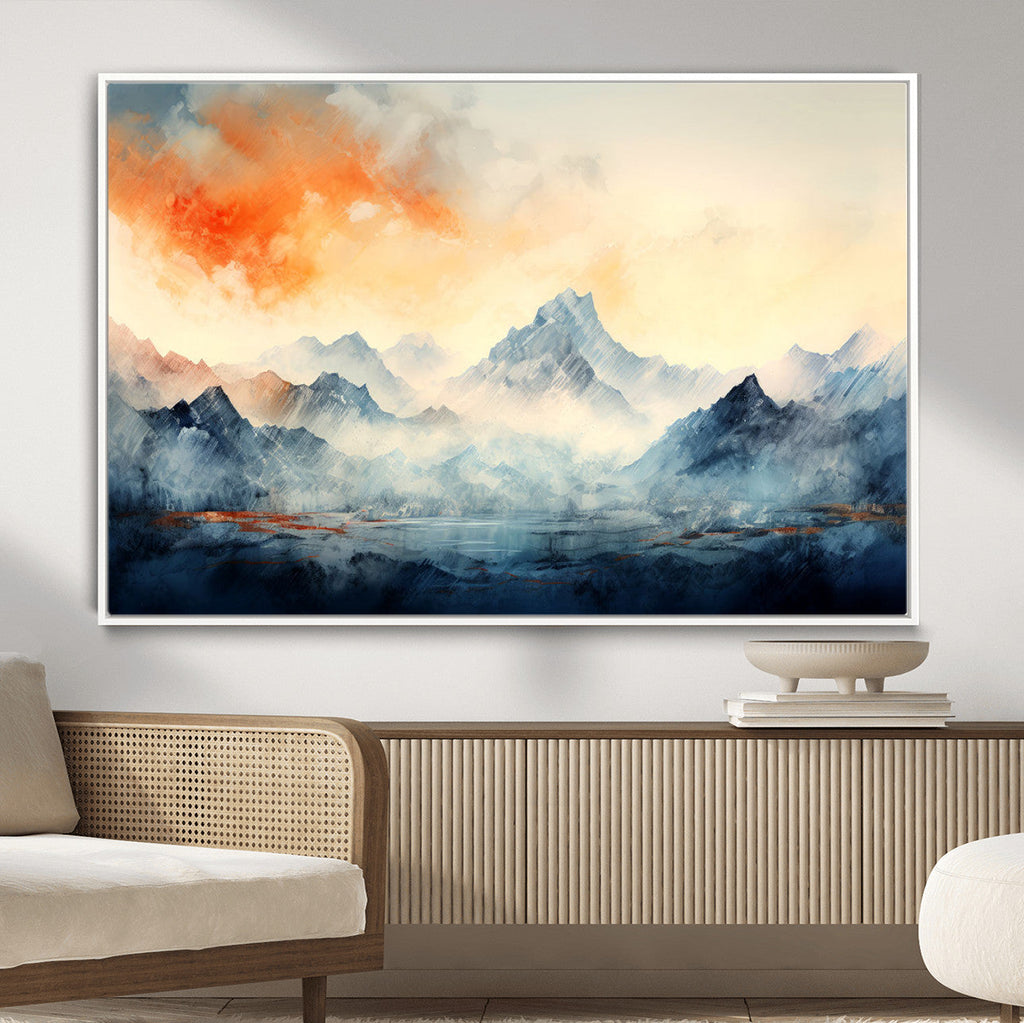 Warm Clouds Abstract Mountain Wall Art, Modern Landscape Canvas Print