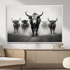 Texas Longhorn Wall Art Canvas Print, Framed Speckled Cow