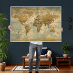 Personalized Navy Push Pin Travel Map Canvas Print, Couples Countries Visited Map, Living Room and Dining Room Decor