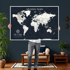 Custom World Map Wall Art Canvas Print | Personalized Push Pin Travel Tracker