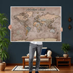 Custom Push Pin World Map Wall Art Canvas Print | Personalized Travel Tracker