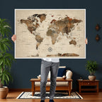 Vintage World Map Wall Art Canvas Print for Living Room, Office and Study