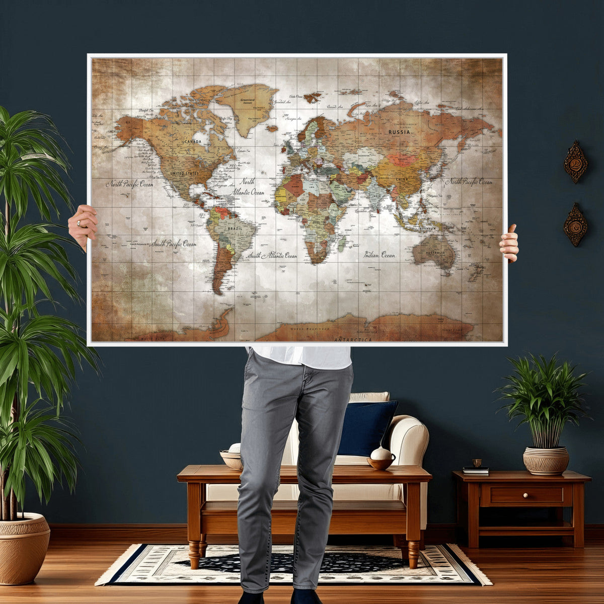 Vibrant Watercolor World Map Canvas Wall Art | Framed Travel Map