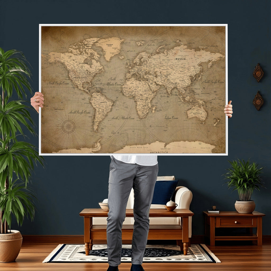 Dark World Map Canvas Print | Framed Travel Map Wall Art