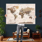 Modern World Map Canvas Print | Framed Travel Map Wall Art