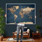 Navy Blue World Map Canvas Print | Framed Travel Map Wall Art