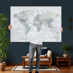 Push Pin World Map Canvas Print - Detailed Vintage World Map