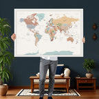 Pastel Colors World Map Wall Art Canvas Print