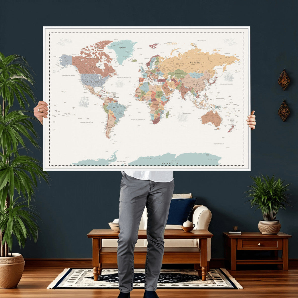 Pastel Colors World Map Wall Art Canvas Print