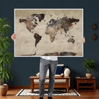 World Map Canvas Print, Detailed Map of the World, Adventure Gift for Couples and Anniversaries