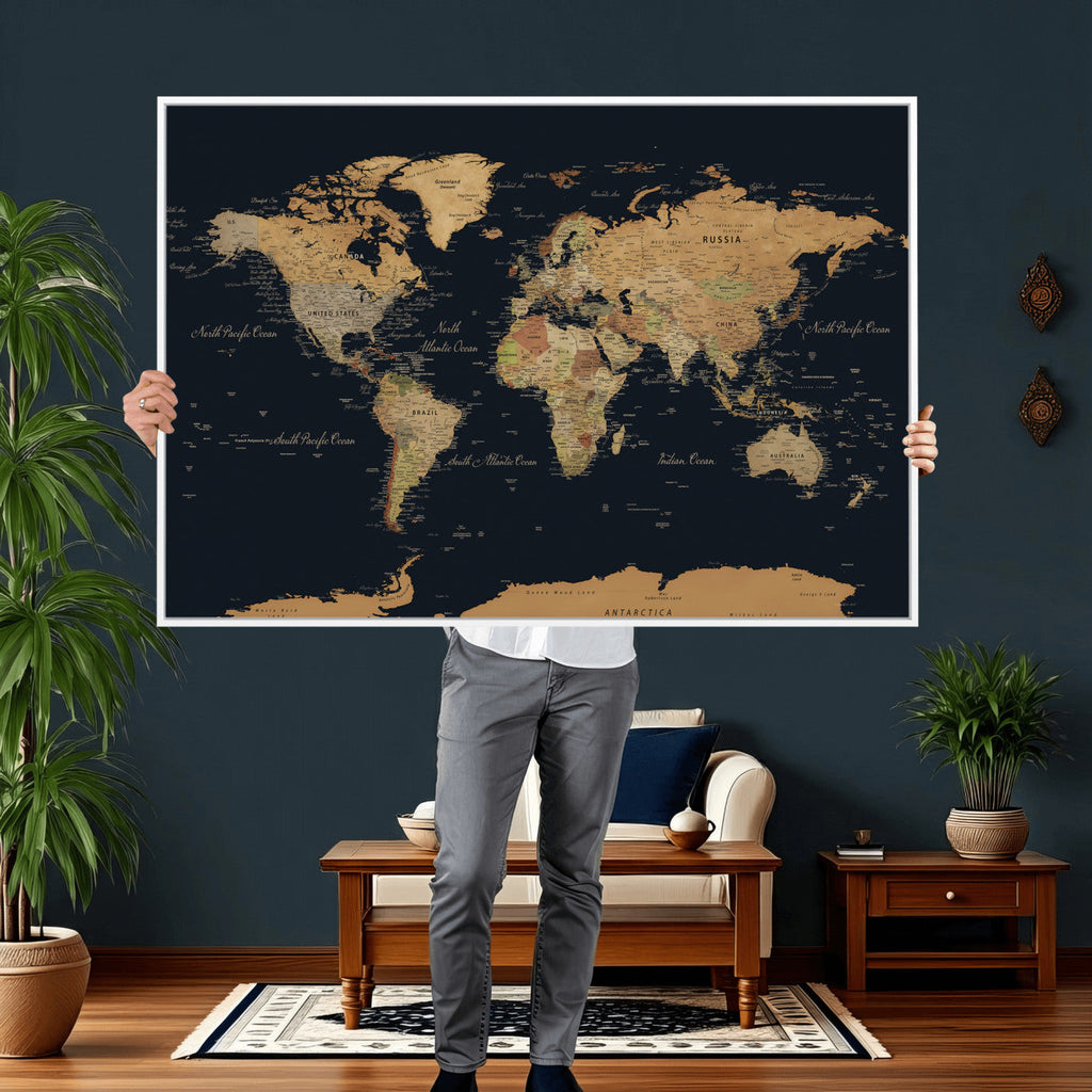 Vintage World Map Earth Globe Countries Oceans Continents