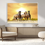 Wild Horses Wall Art Canvas Print, Framed Galloping Herd
