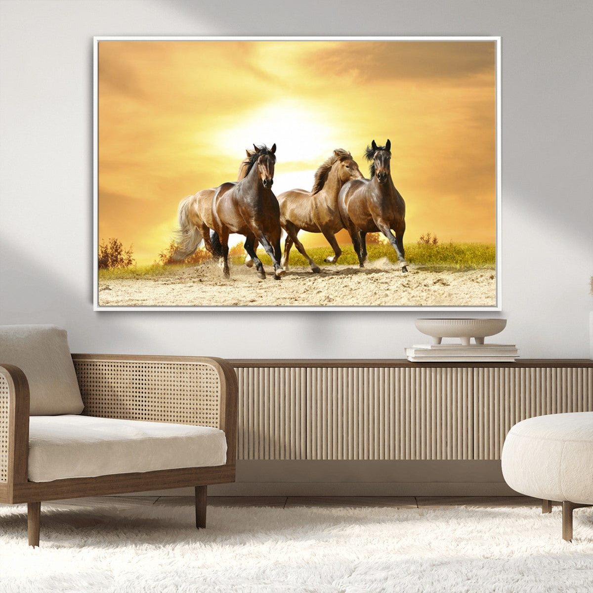 Wild Horses Wall Art Canvas Print, Framed Galloping Herd