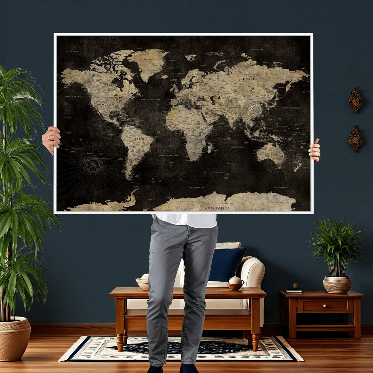 Push Pin World Map Canvas Wall Art Print, Interactive Travel Map