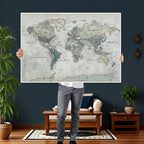 Neutral Vintage World Map Canvas Wall Art Print, Classic Map Artwork