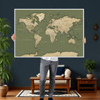 Vintage World Map Canvas Wall Art Print, Classic Global Map Artwork