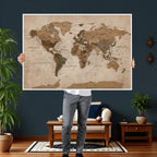 World Map Canvas Wall Art Print, Detailed Global Map Artwork