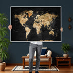 World Map Canvas Wall Art with Famous Landmarks | Framed Travel Map
