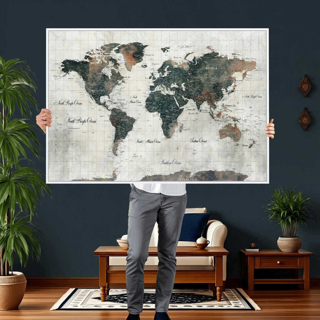 World Map Canvas Print | Framed Travel Map Wall Art for Couples