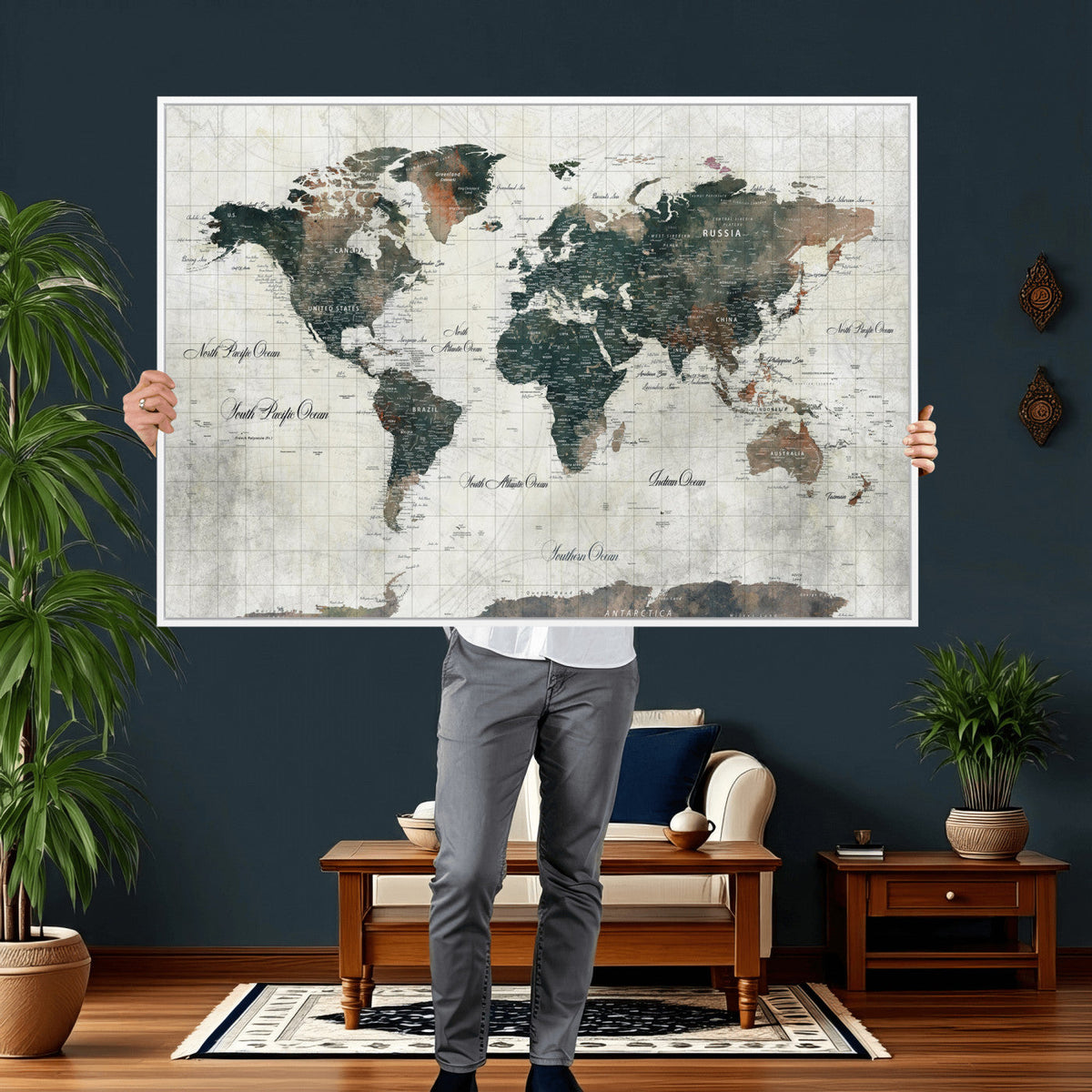 World Map Canvas Print | Framed Travel Map Wall Art for Couples