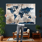 Rustic World Map Canvas Print | Framed Wall Art for Couples