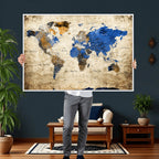 World Map Canvas Print | Colorful Abstract Travel Map, Framed Wall Art