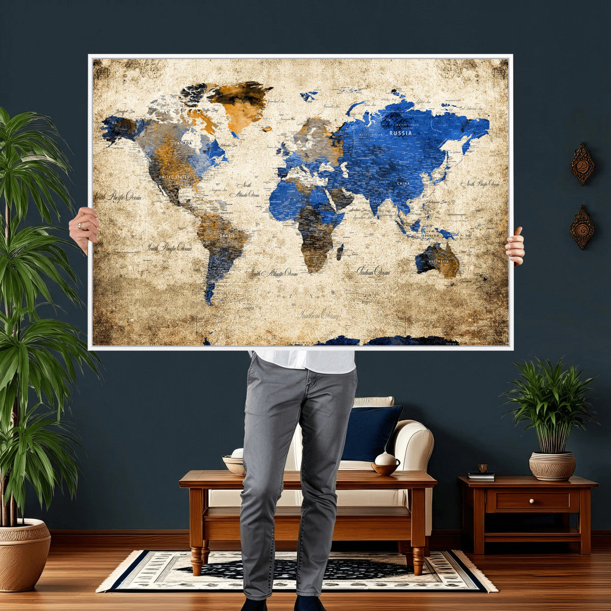 World Map Canvas Print | Colorful Abstract Travel Map, Framed Wall Art