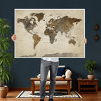 Vintage World Map Canvas Wall Art | Framed Antique Style Travel Map