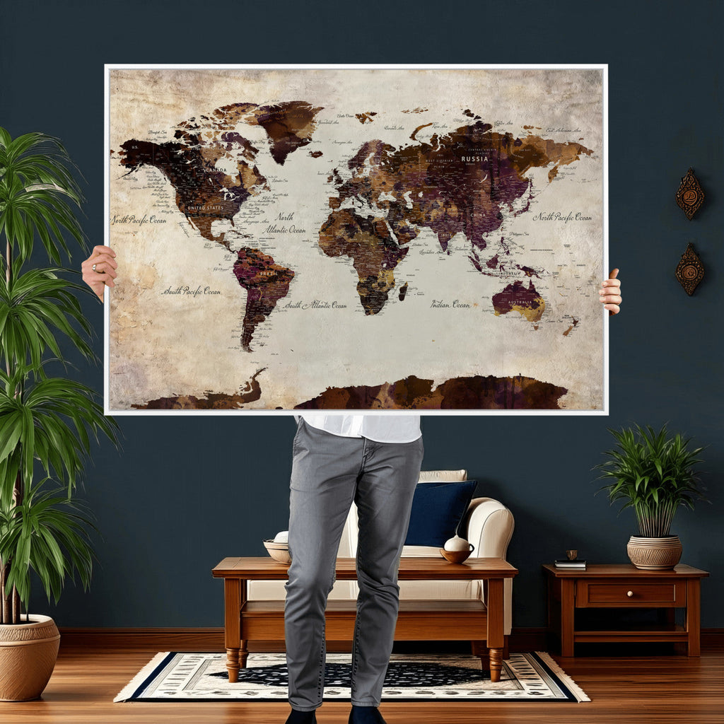 World Map Canvas Triptych | Colorful Global Wall Art for Living Rooms