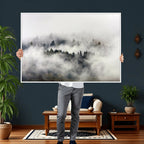 Foggy Forest Wall Art Canvas Print, Misty Pine Tree Landscape