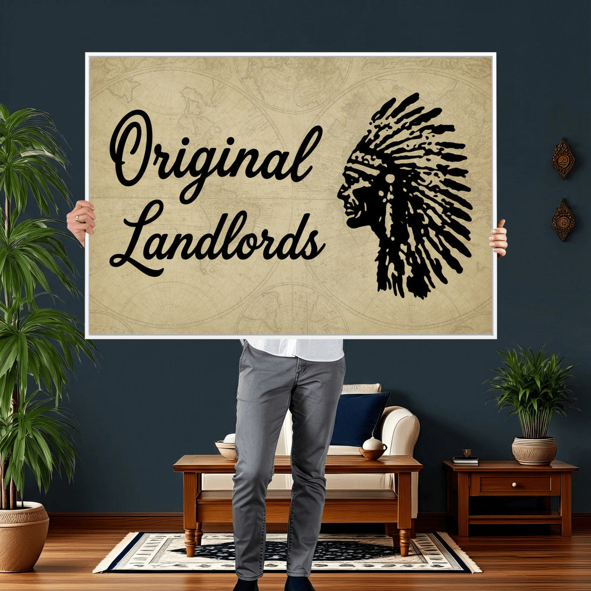 Original Landlords Wall Art Canvas Print, Native American Silhouette Artwork