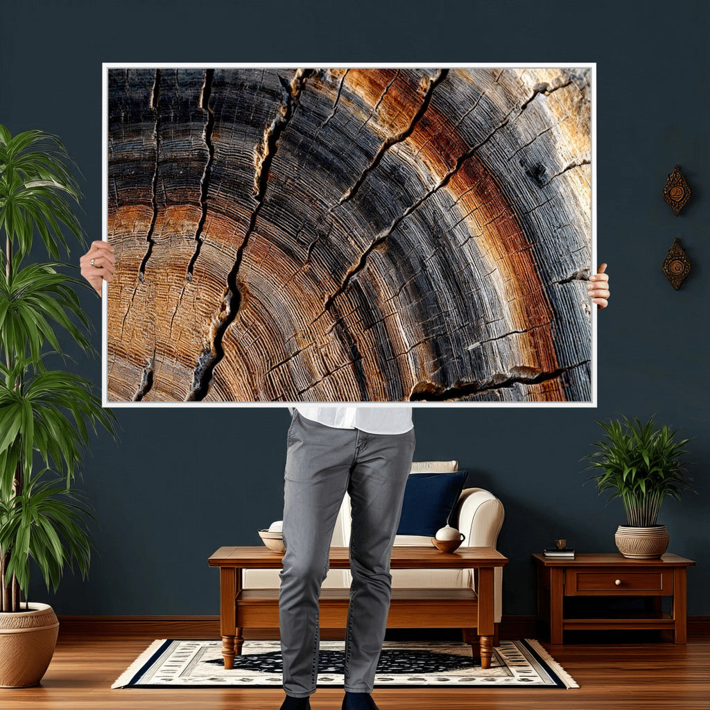 Abstract Tree Ring Wall Art Print, Natural Rustic Wood Grain Canvas