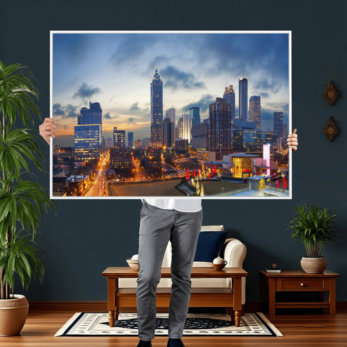 Atlanta Skyline Wall Art Canvas Print, Atlanta Downtown Night Cityscape