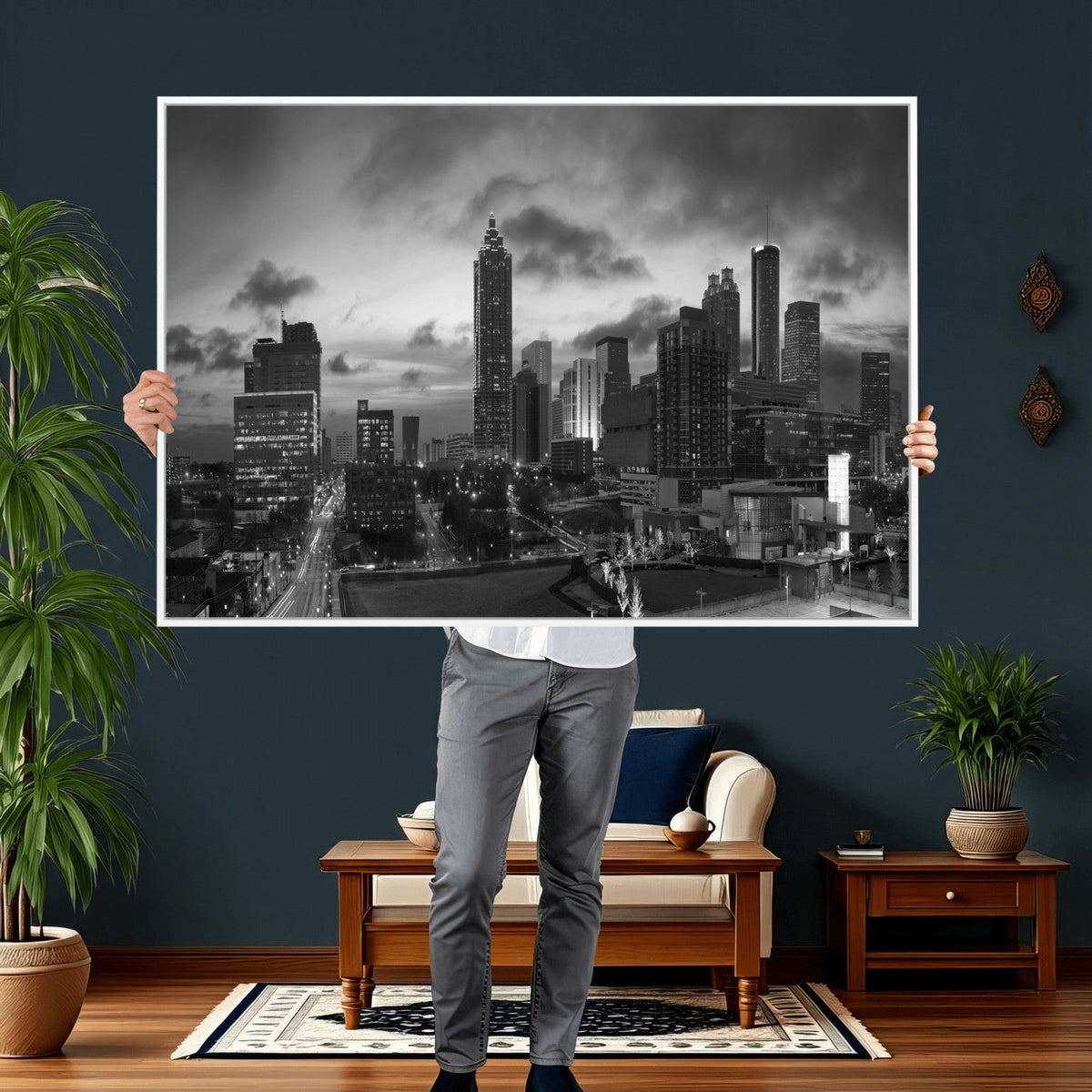 Atlanta Skyline Wall Art Canvas Print, Atlanta Downtown Night Cityscape