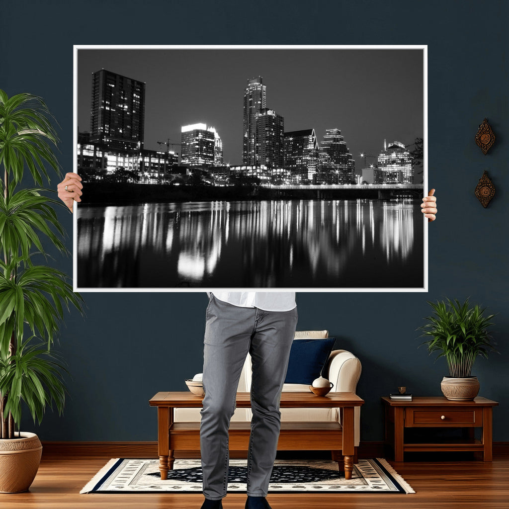 Austin Skyline Wall Art Canvas Print, Austin Downtown Night Cityscape