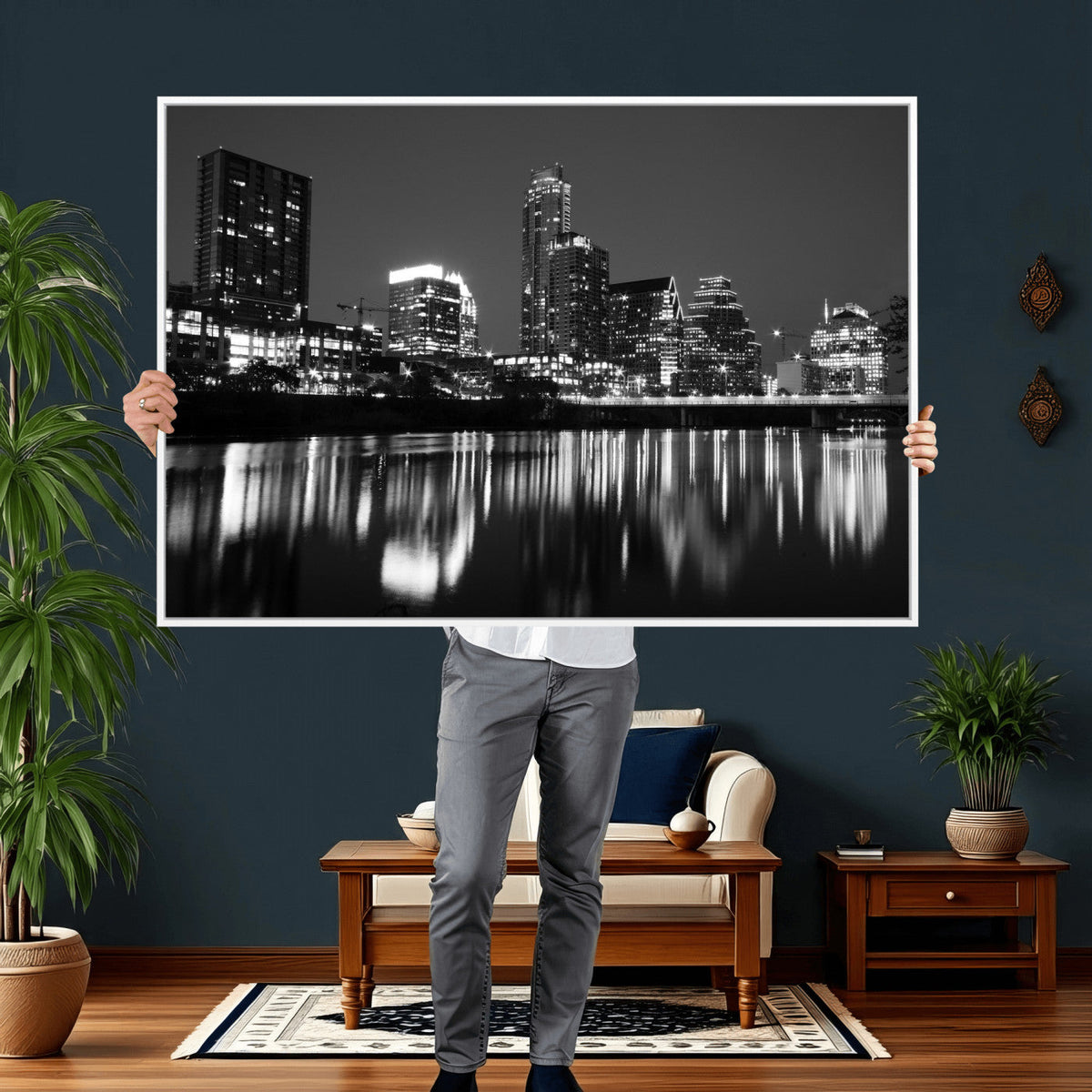 Austin Skyline Wall Art Canvas Print, Austin Downtown Night Cityscape