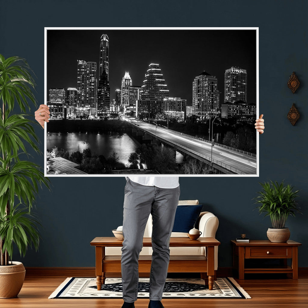 Austin Skyline Wall Art Canvas Print, Austin Downtown Night Cityscape